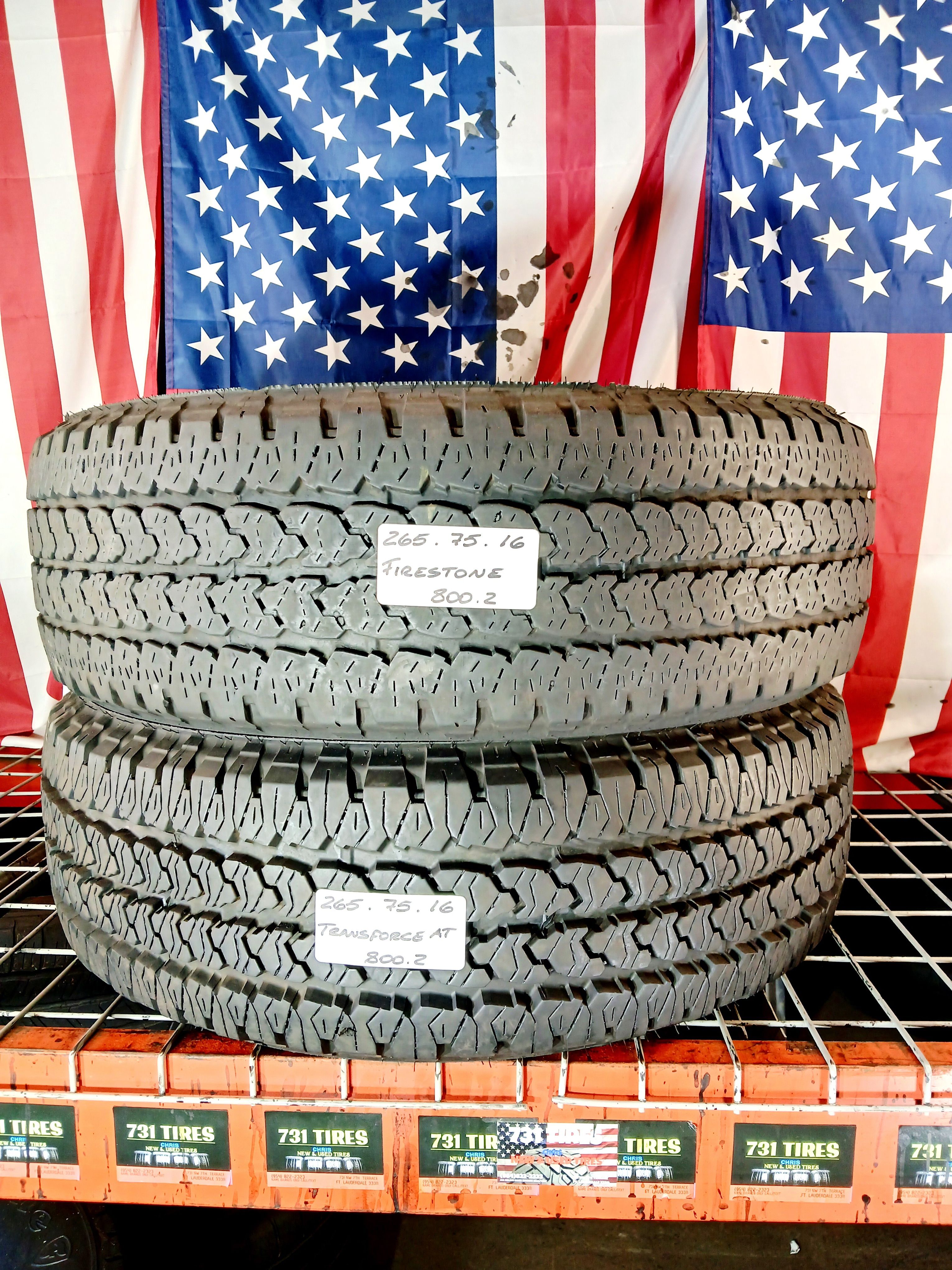 LT265/75R16 FIRESTONE TRANSFORCE AT2 HIGH TREADS 265/75R16 OEM FACTORY REPLACEMENT TAKE-OFF USED TIRES TRUCK SUV SPORT CAR SEDAN JEEP 265 75 16