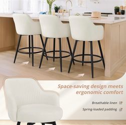 Swivel Bar Stools Set of 3, 26" Counter Height Bar Stools with Ergonomic Semi-Enclosed Back, Fabric Upholstered Barstools with Spring Cushion for Kitc
