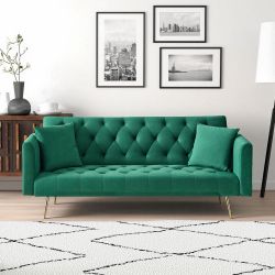 71 inch convertible love seat sofa, American retro green velvet, suitable for small living room, bedroom, office