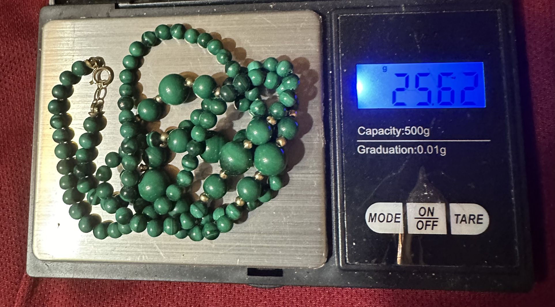 Estate Vintage Malachite 14k Gold Beaded Necklace Over 120 Beads