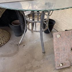 Iron and Glass Table, 6 New Leather Chairs, Wine Rack, End Table