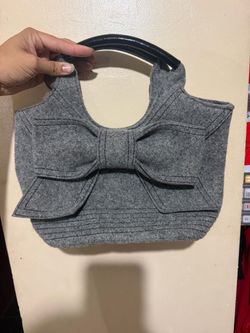 Gray Felt Bow Handbag with Black Handle Kate Spade