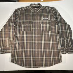 Harley Davidson Long Sleeve Collared Casual Button Down Brown Plaid Shirt Mens Large 