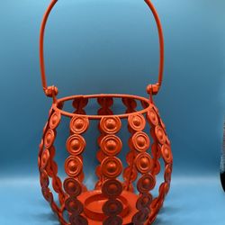 Metal Orange Lantern Candle Holder! In Excellent Condition 