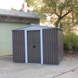 New In Box  With Floor W8.67’ xD6.73’ xH6.44FT  Metal Shed Assemble Needed Metal Storage Shed