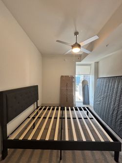 Queen Upholstered Bed Frame + Tufted Headboard - Dark Grey - $110 (Moving Sale)