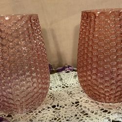 Vintage Pink Bubble Glass Vase Candle Holder