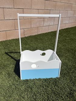 White and Blue Wooden Baby Diaper Caddy