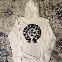 Chrome Hearts Hoodie White & Blue flannel embroidered logo