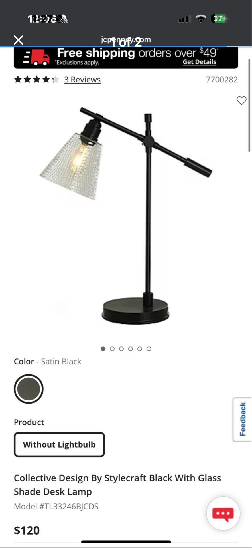 Collective Design By Stylecraft Black With Glass Shade Desk Lamp