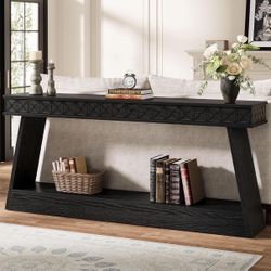 70.9 Inch Long Console Table or TV Stand, 2-Tier Farmhouse Entryway Table with Storage. Black
