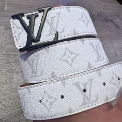 White LV Belt With Black Buckle 