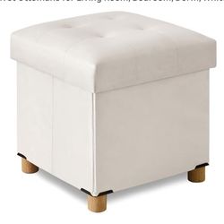 " Small Ottoman with Storage Cube, Square Storage Ottoman Foot Stool with Wood Legs, Velvet Ottomans for Living Room, Bedroom, Dorm, 