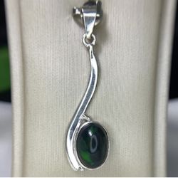 Stunning Natural Black Opal Silver Pendant 