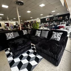 Sectional , Matching Black Corduroy Ottoman, Same Day Delivery 🚚 