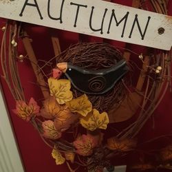 Fall Decor - Rake With Bird And Leaves