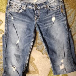 Women's Silver Jeans Pioneer Bootcut Sz 32/33 Distressed/Destroyed Style