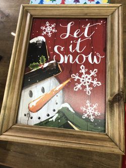 10 Gifts! Snowman Picture In Rustic Wood Frame