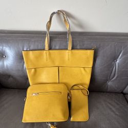 3-Piece Mustard Yellow Tote Set – Matching Bag, Pouch & Strap