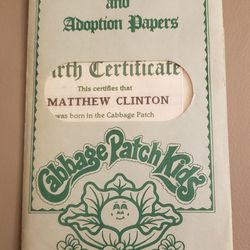 CABBAGE PATCH BIRTH CERTIFICATE