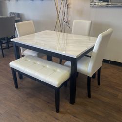 5Pc White Dining Table Set 