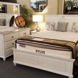 🔥 Brand New White Queen Bedframe + Dresser + Mirror + Nightstand 4PCs Set