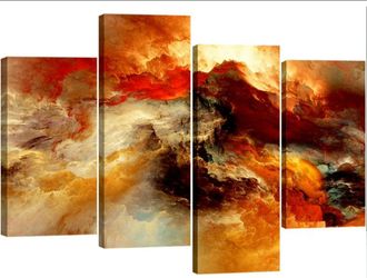 4 Piece Modern Orange Abstract Stretched Artwork 12x24inchx2pcs,12x32inchx2pcs
