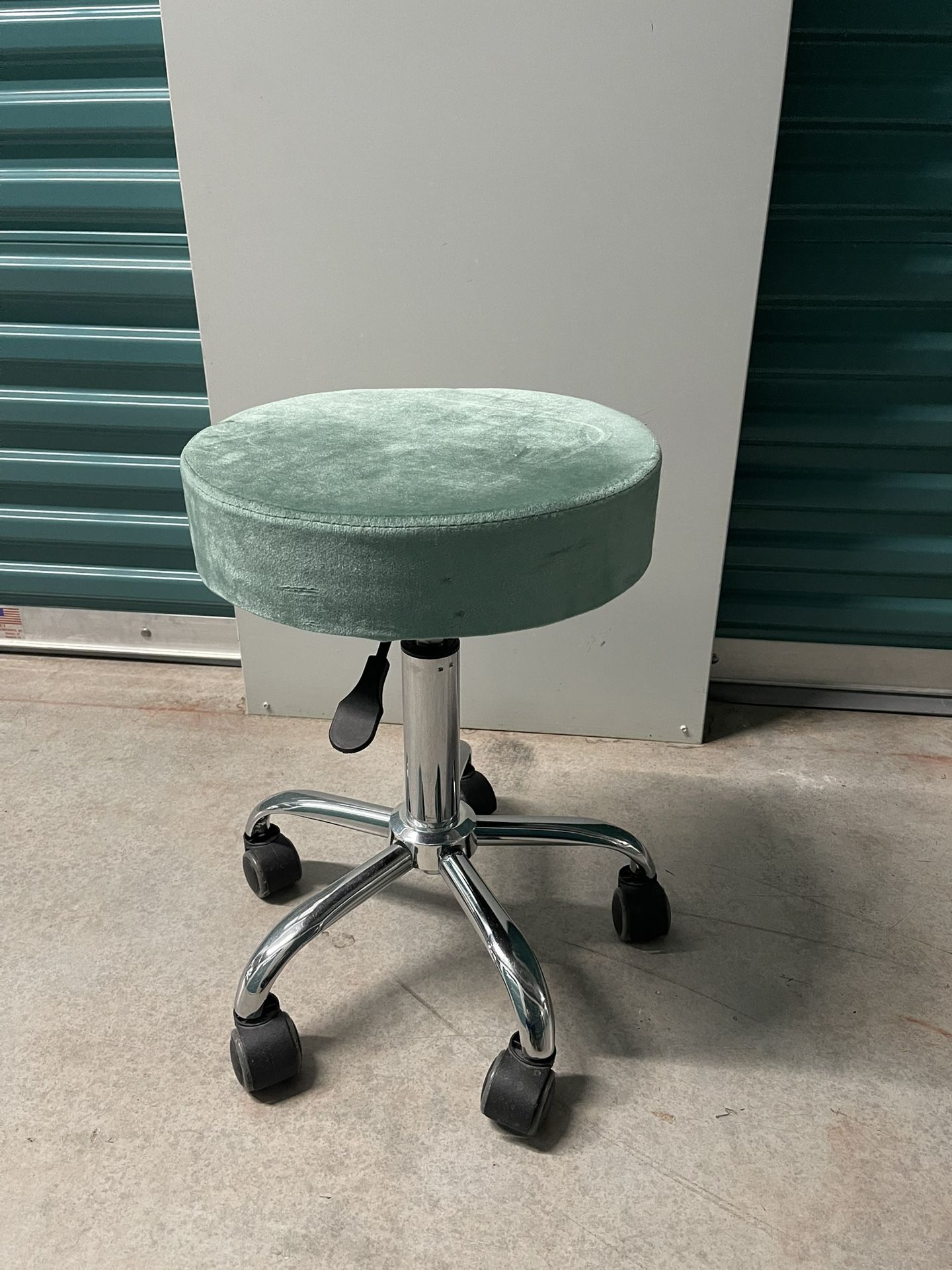 Teal Suede Height Adjustable Round Rolling Stool
