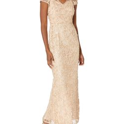 Adrianna Papell Women's  AP1E209204  Gold Metallic Embroidery Gown - with tag
