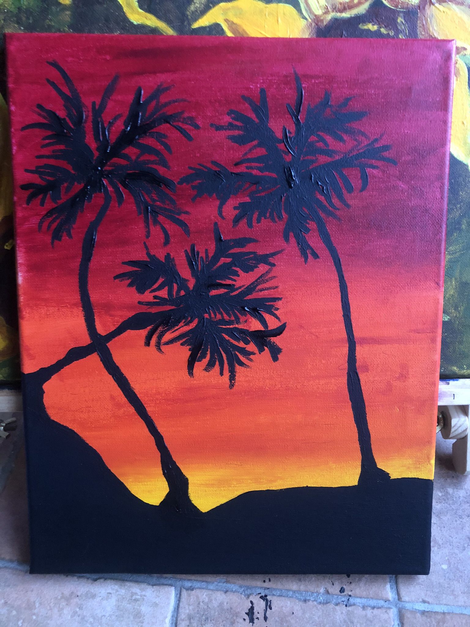 Sunset Behind Palm Trees/Acrylic Painting 