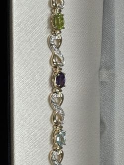 ✨ 18K Gold-Plated Sterling Silver Gemstone Tennis Bracelet – New! ✨