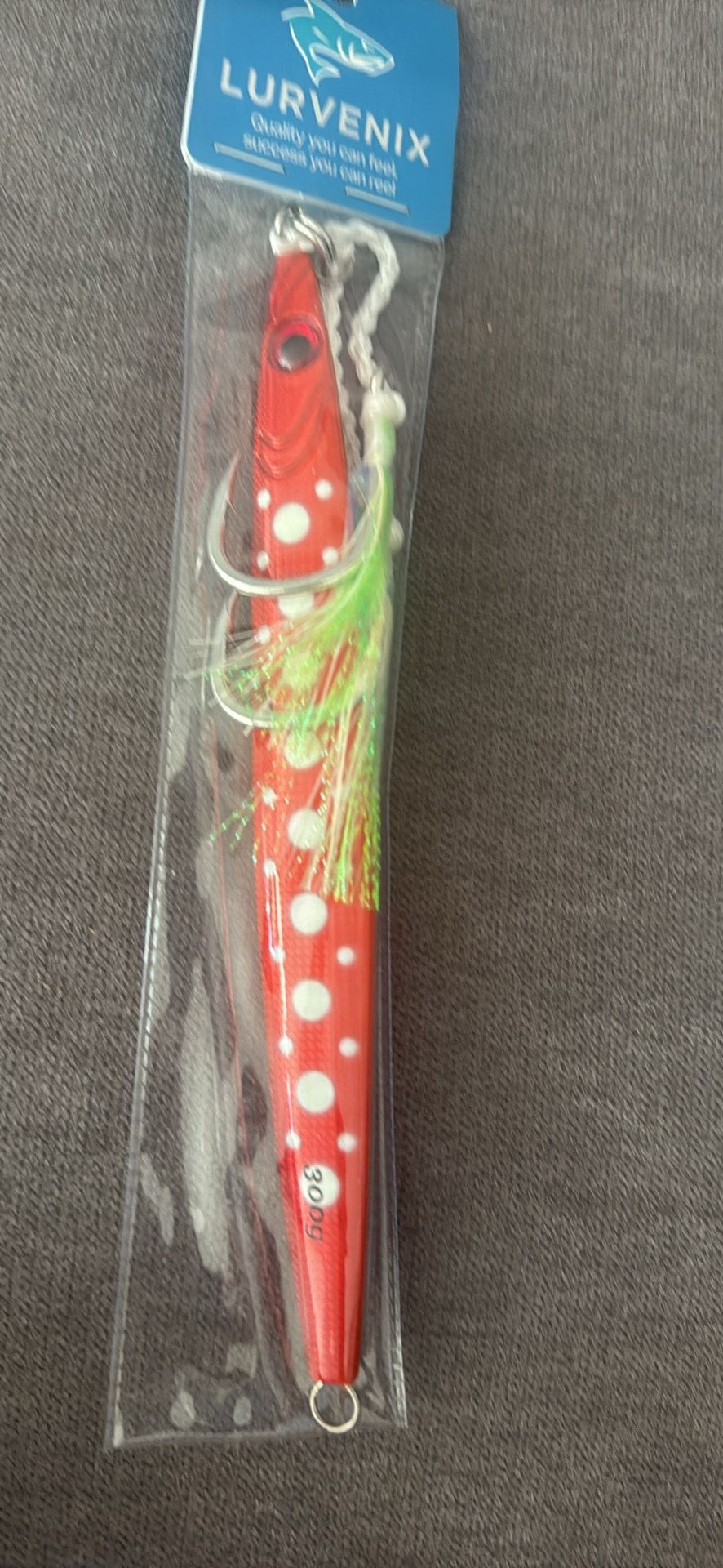 300g Red Polka Dot Glow Jig | Lurvenix Metal Tuna Bomb | Through-Wire Design | Ready to Fish