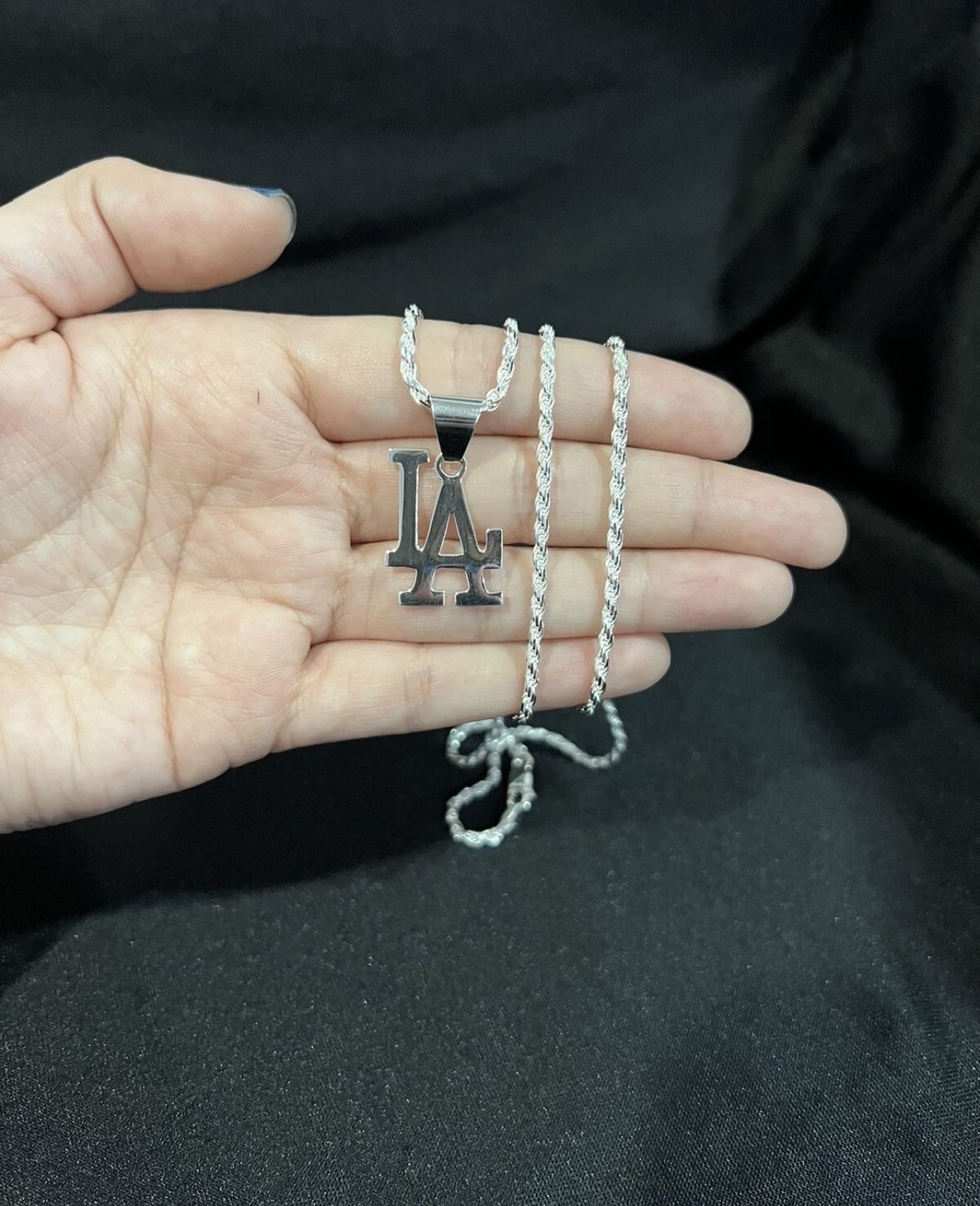 .925 Sterling Silver Mens Womens Los Angeles LA Pendant & Rope Chain