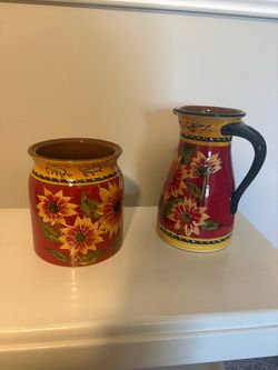 Ceramic Sunflower Pitcher and Canister Set