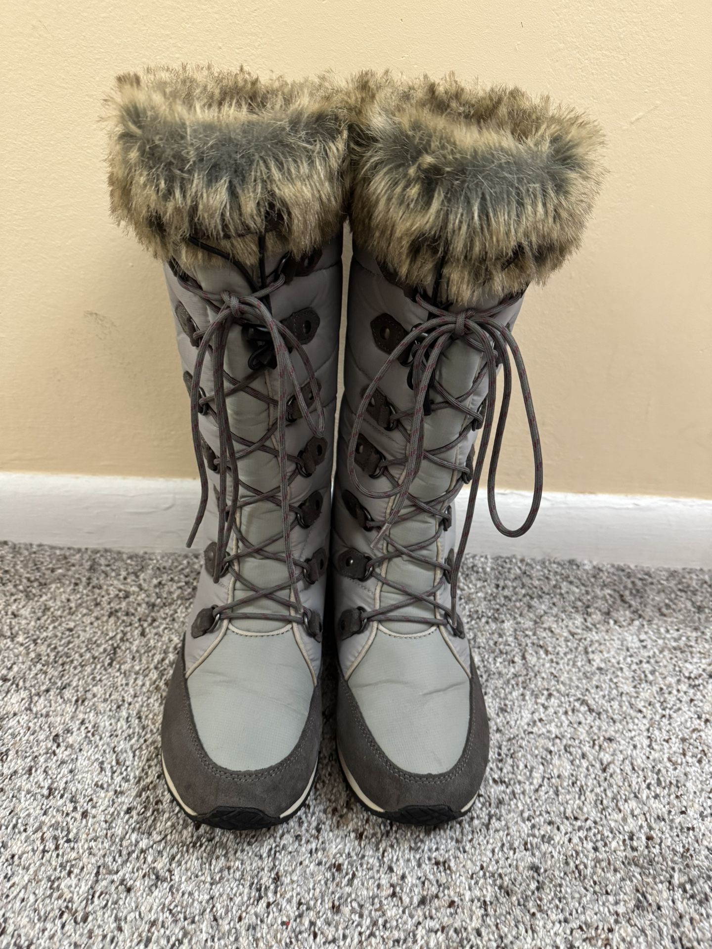 L.L. Bean Carrabassett Snow Boots Fur Tall Women's Size 8 Pewter EUC
