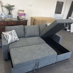 Gray Microfiber Sectional Sleeper Sofa Couch Pull Out Bed 