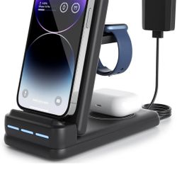 Wireless Charging Station for Apple - 3 in 1 Wireless Charging Station for iPhone15/14/13/12/Pro/Plus/11/XS/XR/X/8, Charger Stand Compatible with Appl