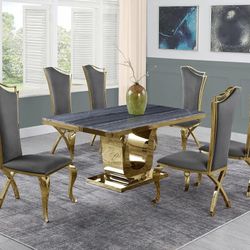 Chateau Collection 7 PCS Marble top dining table set-Stainless Steel- Available in 4 colors Now 3198.00 Free Delivery 🚚