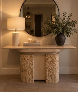 Stone Console Table with Travertine Top