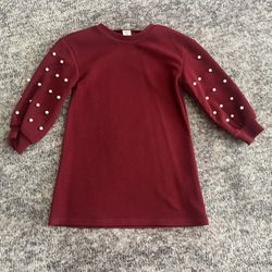 Cute Burgundy Red with Pearl Adorned Long Sleeve Dress Size 4T New
