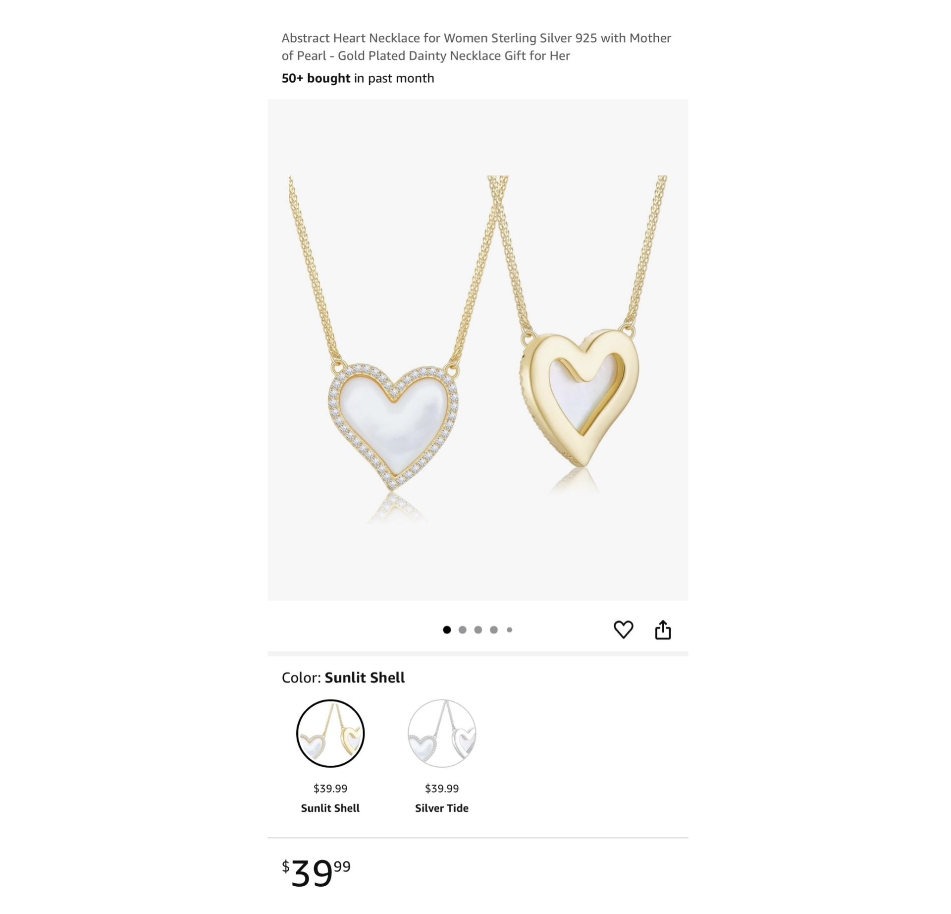Brand new Abstract Heart Necklace for Women Sterling Silver 925 with Mother of Pearl - Gold Plated Dainty Necklace Gift for Her Whitestone/Flushing,