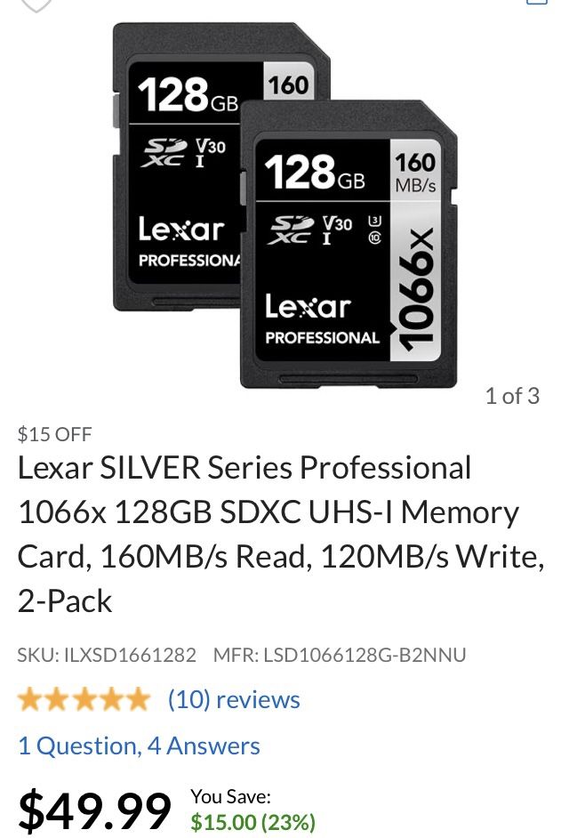 Lexar SILVER Series Professional 1066x 128GB SDXC UHS-I Memory Card