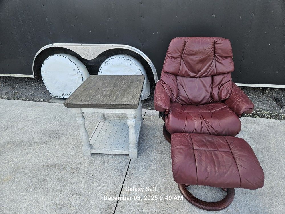 Leather Recliner And Wood Side Table