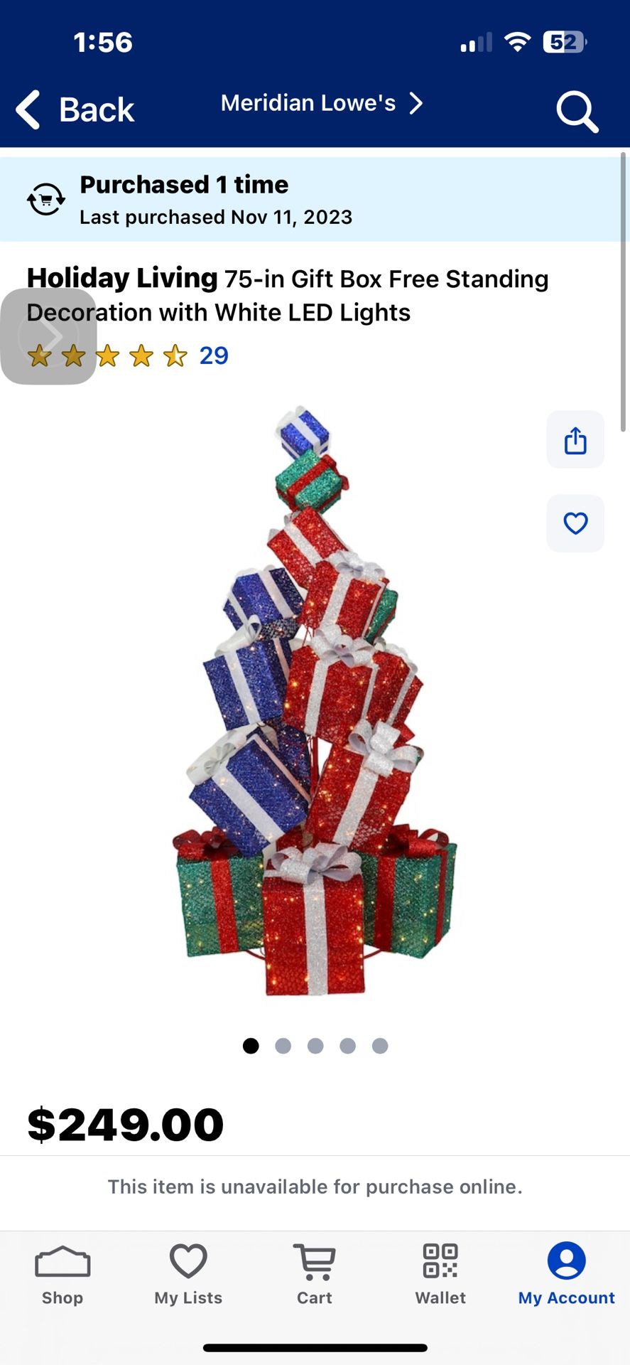 Holiday Living 75in Free Standing Gift Box Tree With White LED Lights