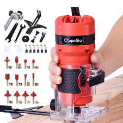 Compact Palm Router Tool, 800W Hand Wood Trimmer with 12PCS 1/4" Router Bits for Woodworking