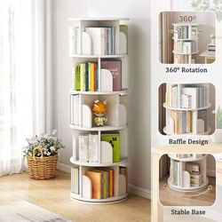 5 Tier Rotating Bookshelf, 360° Display Round Spinning Bookshelf, Space-Saving, Small Space Rotating Bookshelf Tower for Bedroom, Living Room, Home, O