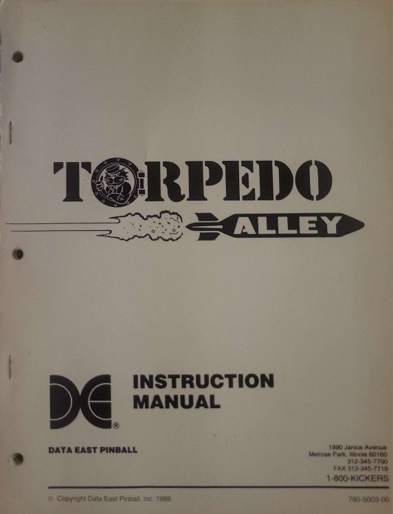Torpedo Alley Instruction Manual (Data East Pinball) (1988)