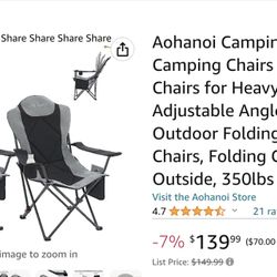 Aohanoi Camping Chairs, Camping Chairs 2 Pack Camp Chairs for Heavy People with Adjustable Angled Backrest, Outdoor Folding Camping Chairs, Folding Ch
