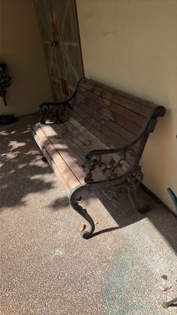 Solid Cast Iron & Teak Wood Bench – Custom Made (needs TLC)