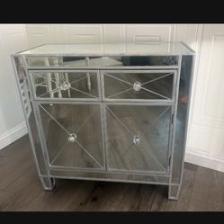 Mirrored Nightstand Table With Double Drawers & Cabinet! Retails $350